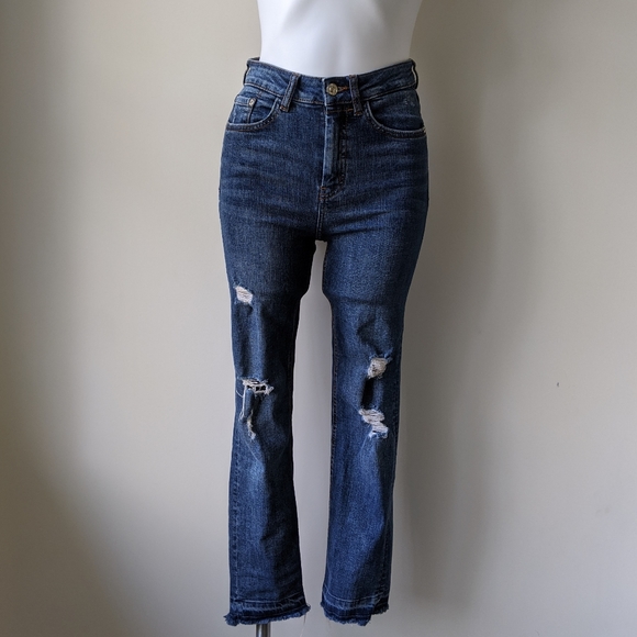 Mango High Waist Straight Leg Distressed Jeans 24 - Picture 6 of 14